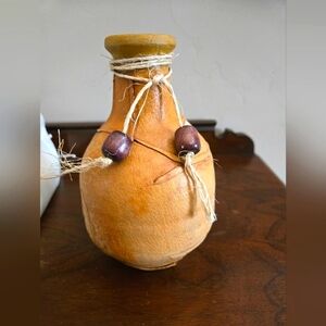 NEW Mexican Pottery leather wrapped vase wood beads